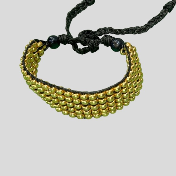 Handcrafted gold tone seed bead tie on loom bracelet cuff - festival - unisex - Picture 7 of 13